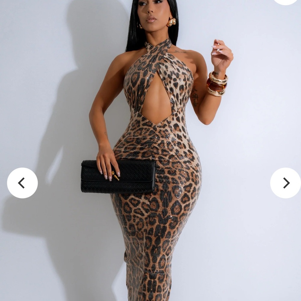 Elegant Backless Leopard Print Dress